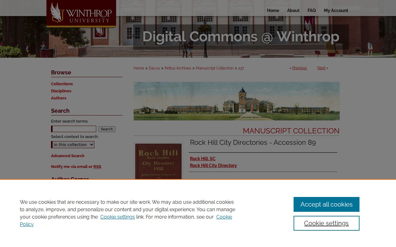 Rock Hill city directory finding aid at Winthrop University