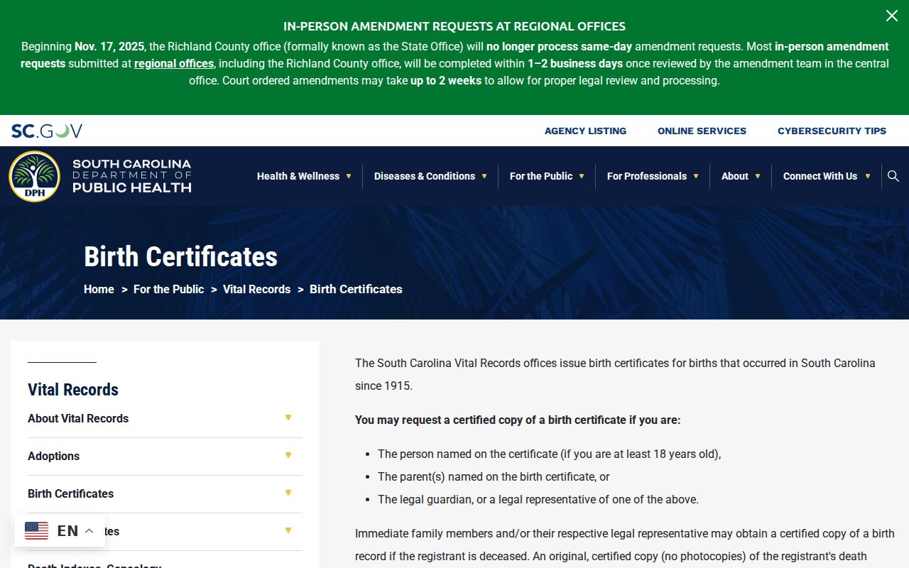 Rock Hill residents directory South Carolina DPH birth record guidance