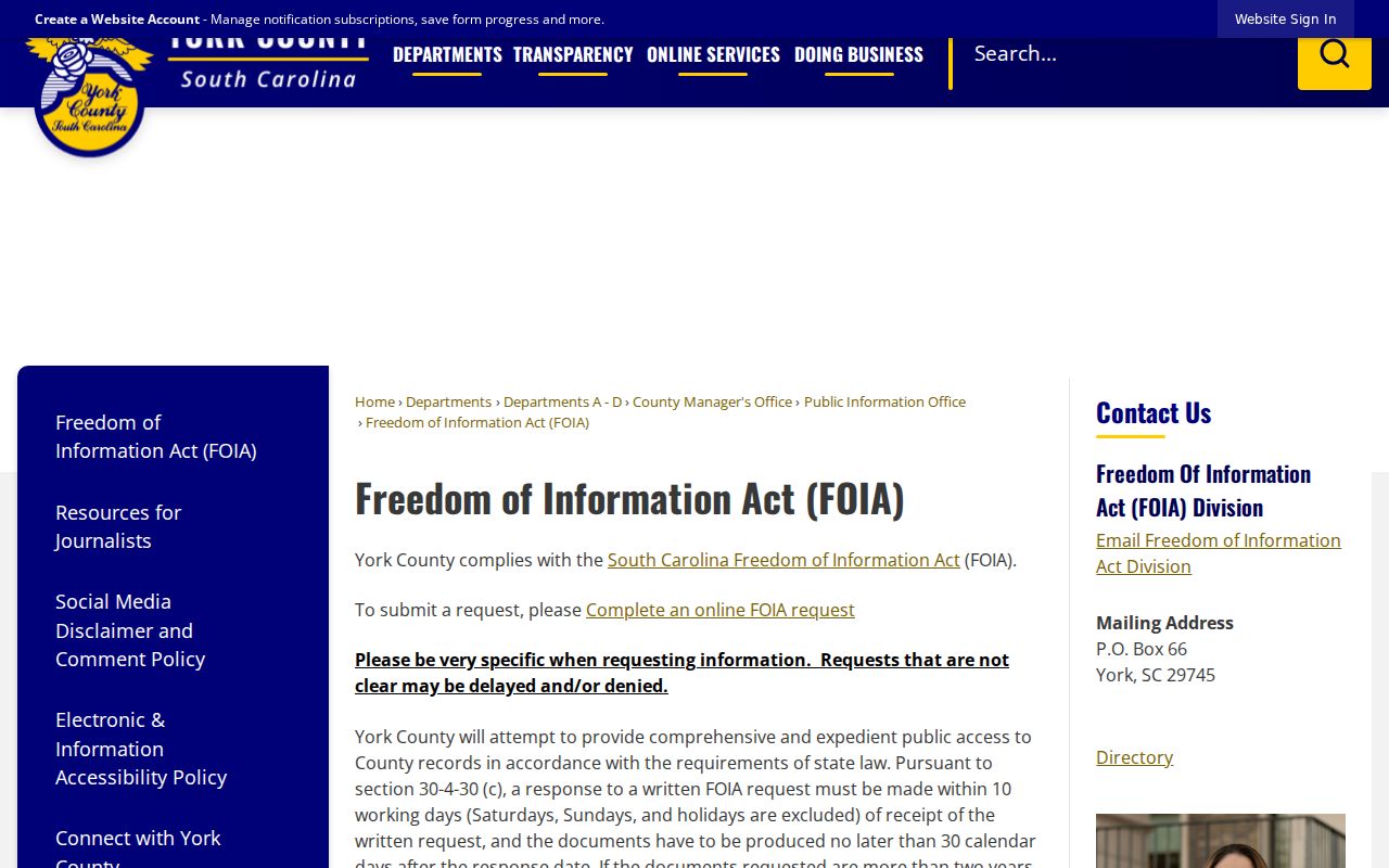 Rock Hill residents directory York County FOIA request page