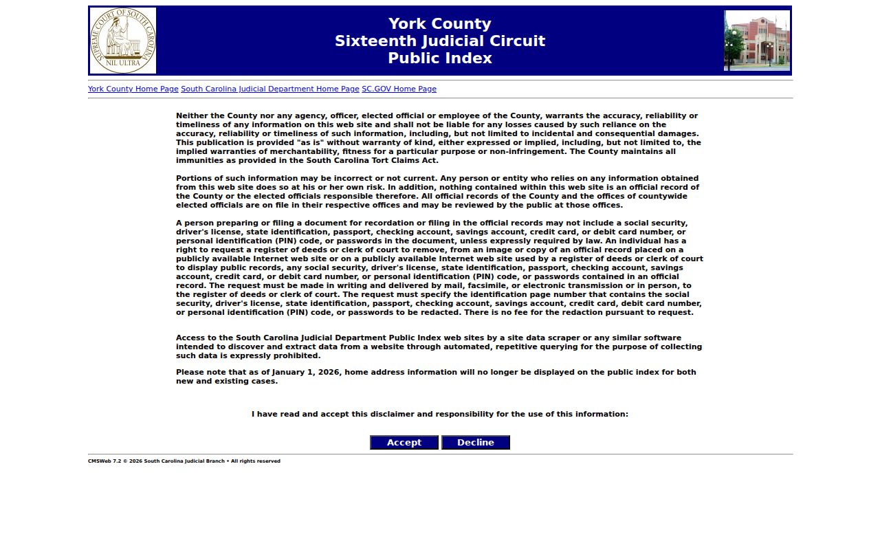 Rock Hill residents directory York County trial court public index gateway