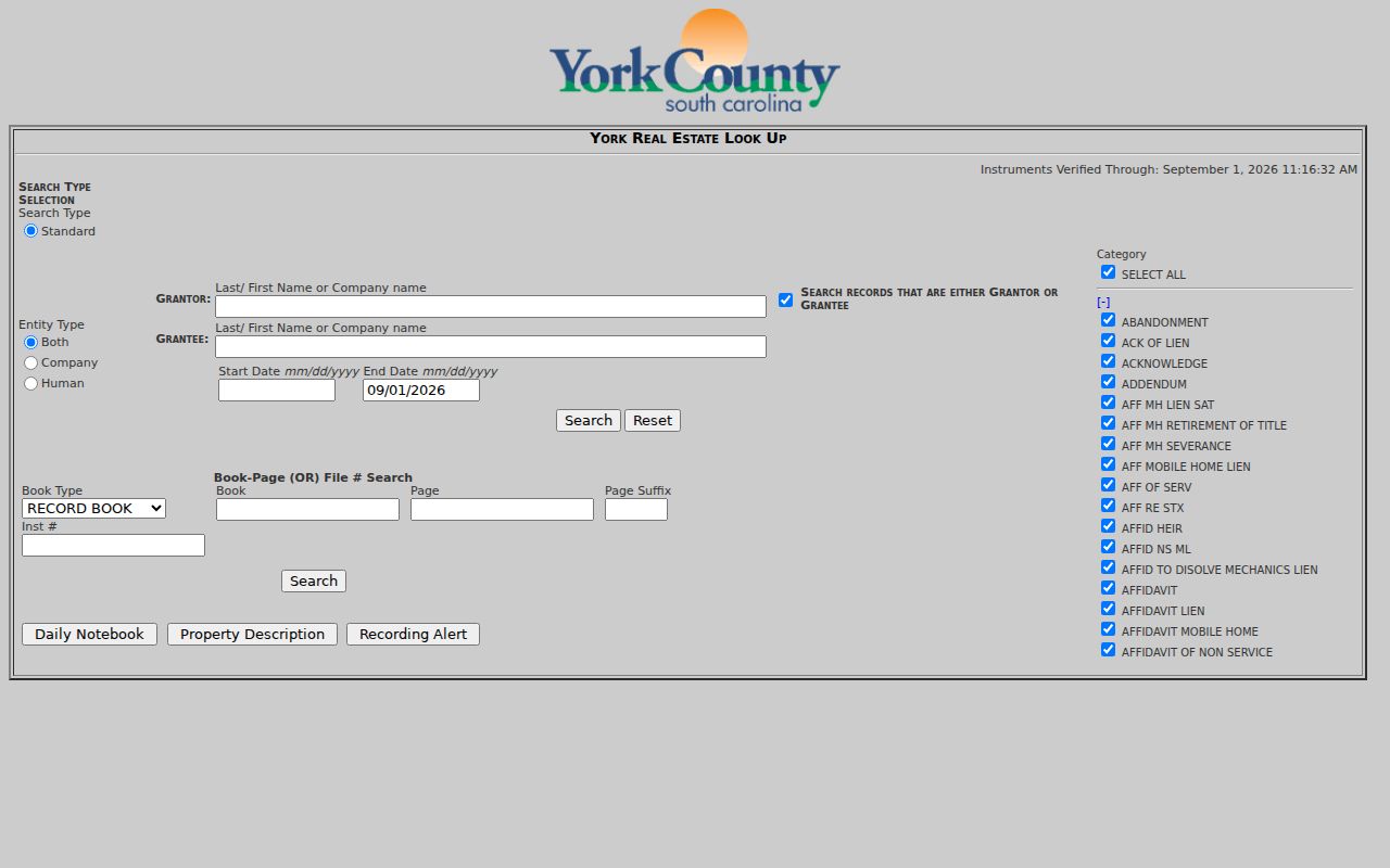 Rock Hill previous residents York County ROD grantor grantee name search