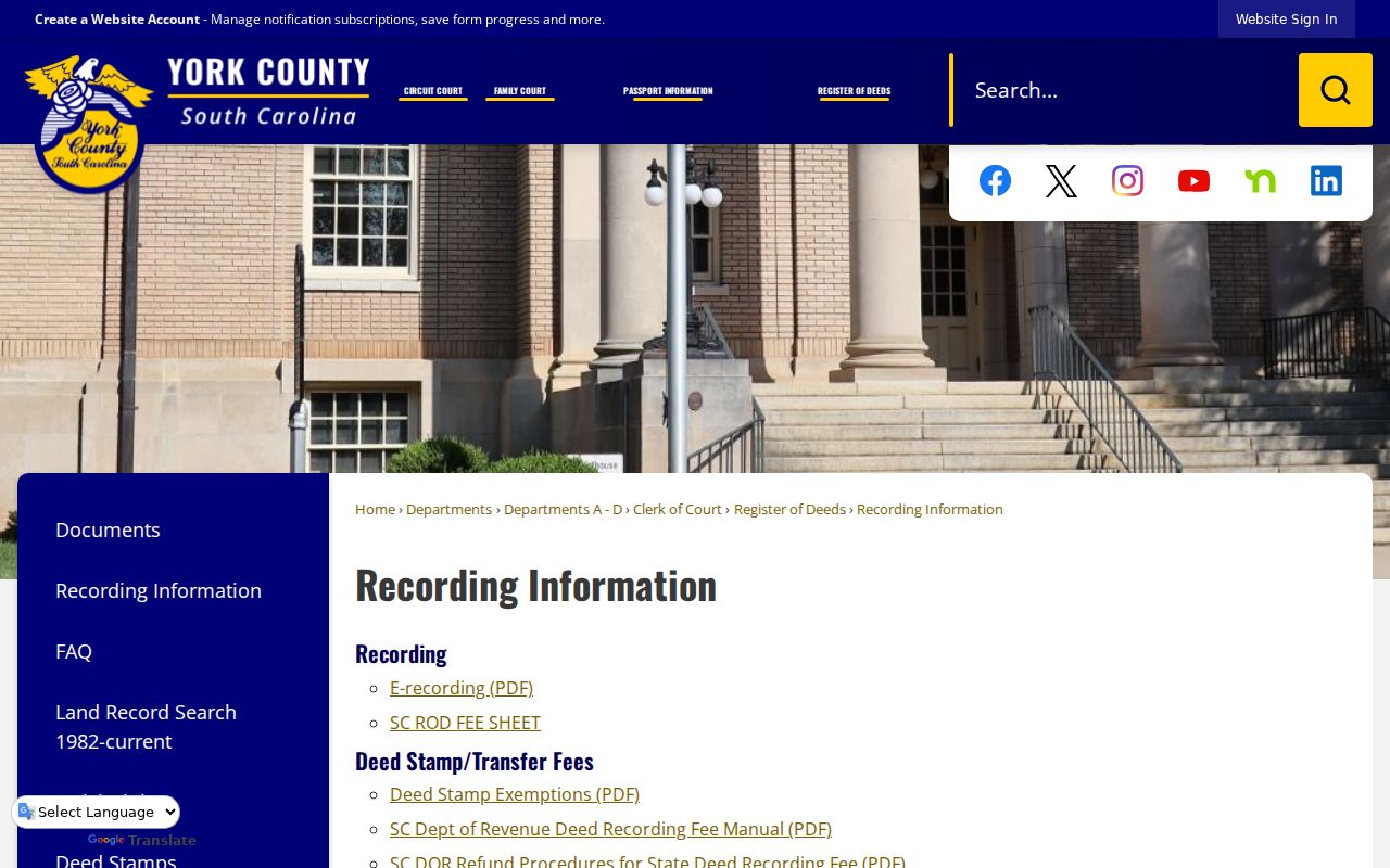 Rock Hill previous residents York County Register of Deeds recording information