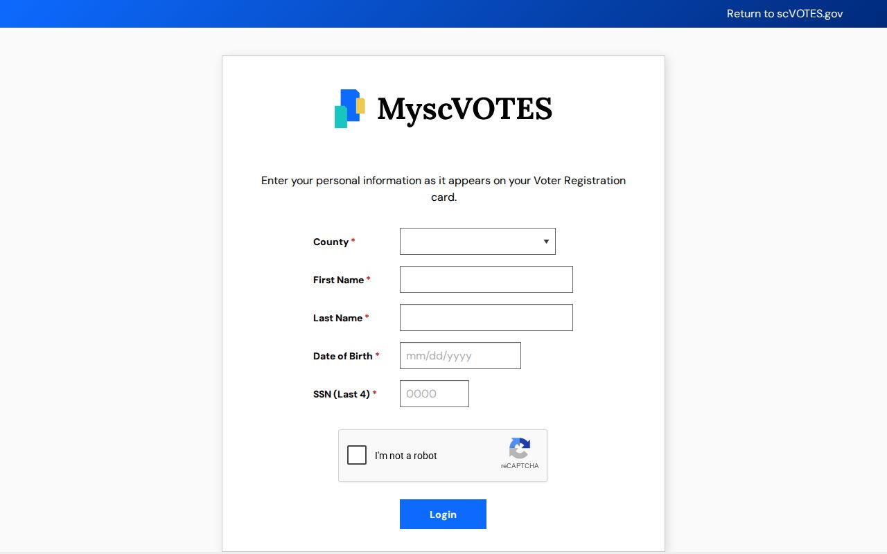 Rock Hill resident lookup MySCVotes registration screen