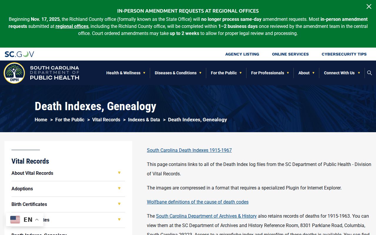 Rock Hill resident lookup South Carolina DPH death indexes