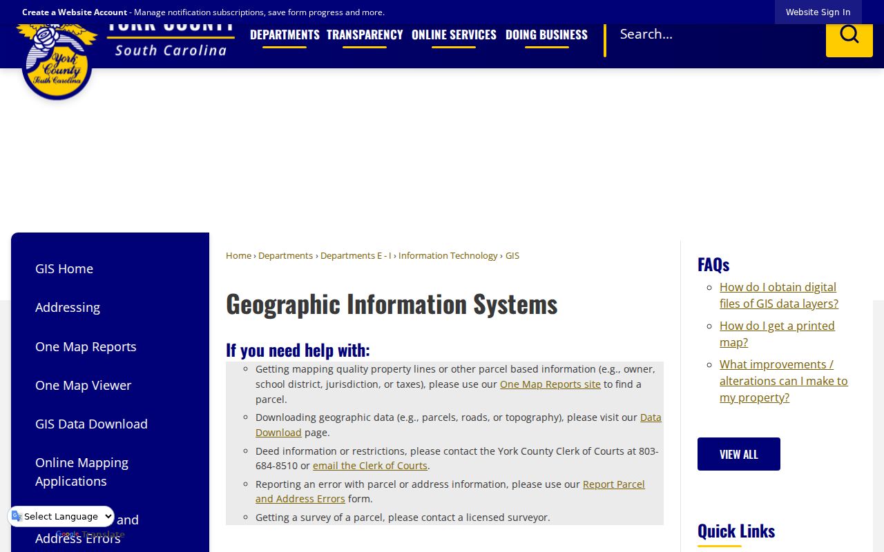 Rock Hill street directory York County GIS One Map guidance