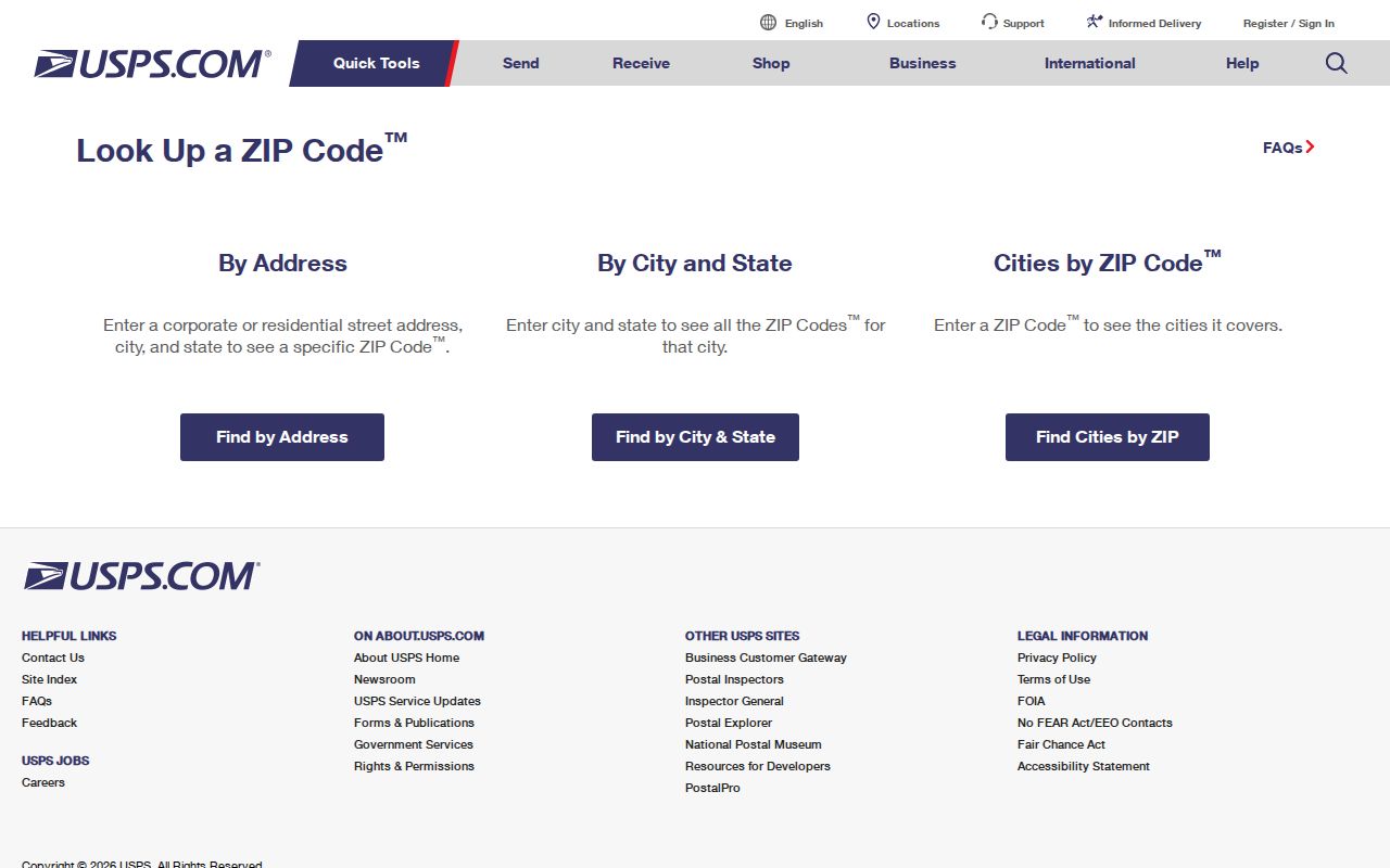 Rock Hill ZIP code directory USPS lookup screen